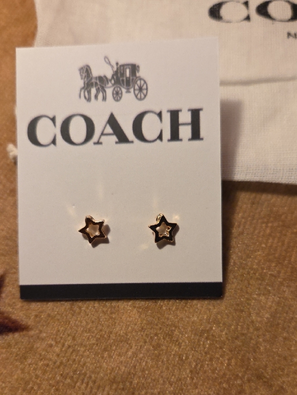 Coach Gold Star Stud Earrings with Black Coach Compact - Picture 2 of 3